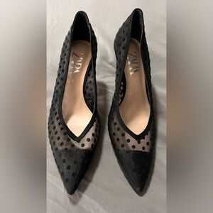 Zara Kitten-heel sheer mesh dot pumps